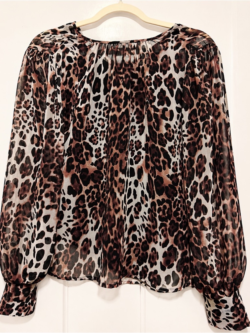 Sanctuary Leopard Sheer Blouse w/ Removable Tank Balloon Sleeve NWOT